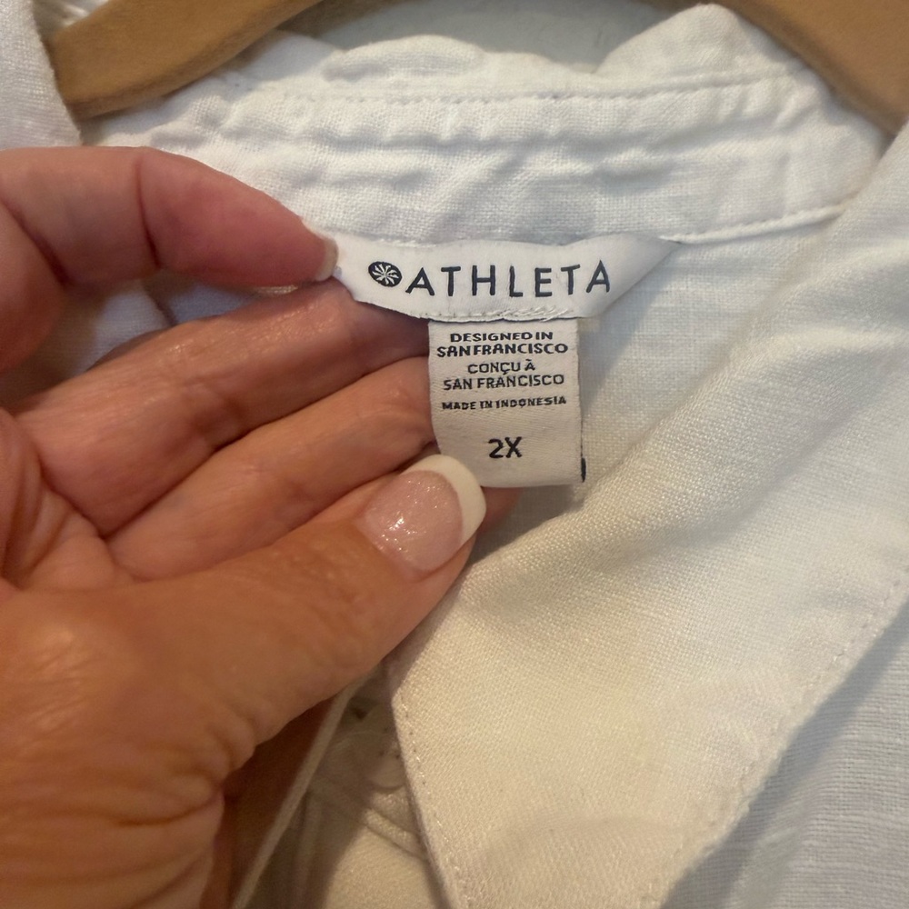 Athleta White Linen Button-Up Shirt - Picture 3 of 4